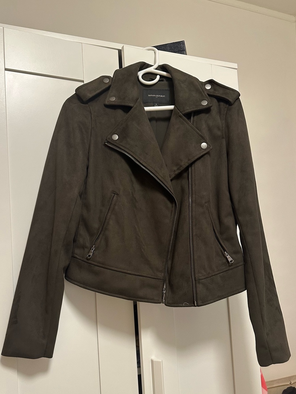Banana Republic Olive Green Suede-Effect Moto Jacket